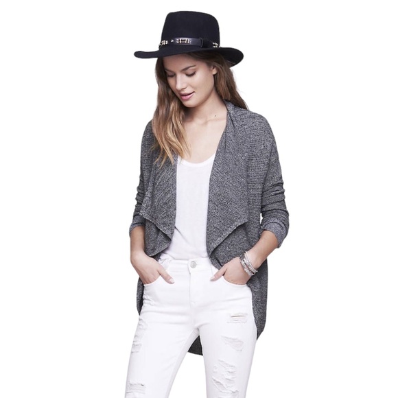 Express Marled Black Cascading Front Ribbed Cardigan Sweater Size Small - Picture 1 of 8